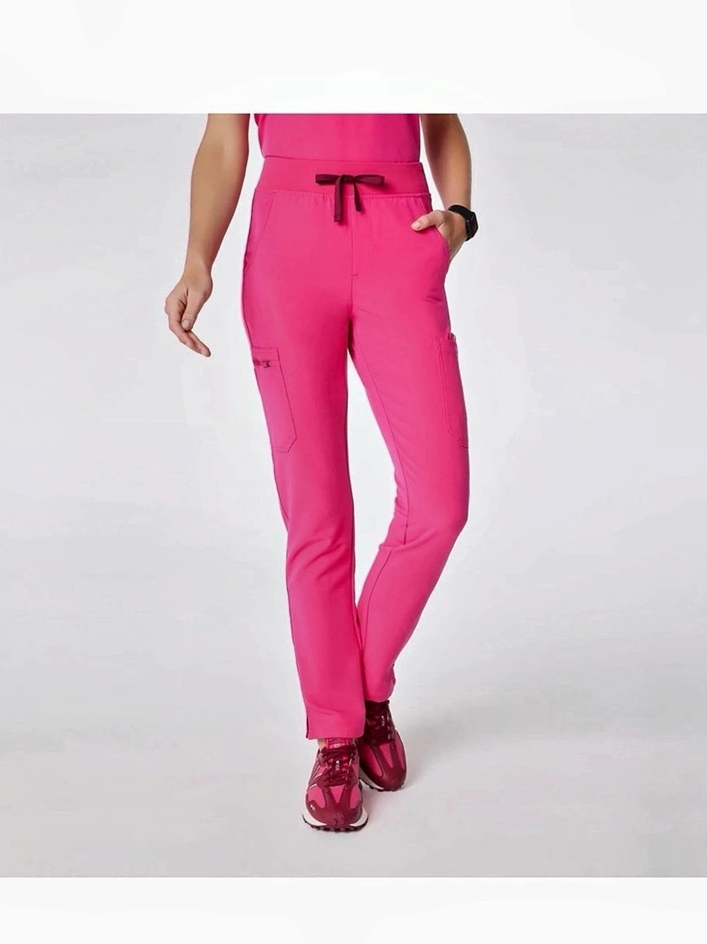 FIGS Yola High-Waisted Skinny Scrub Pant Shocking Pink Large Tall